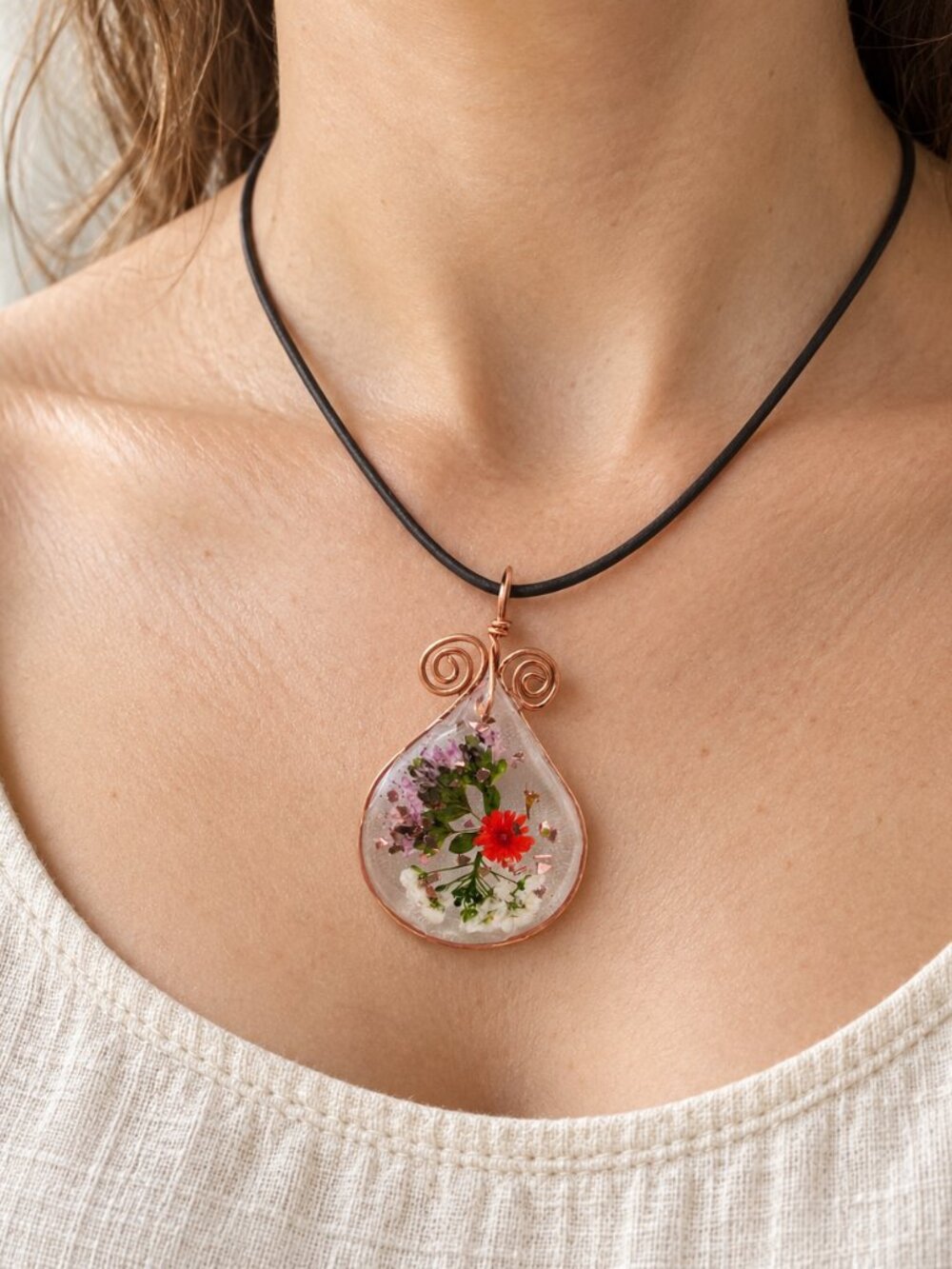 Handmade Garden Flower Resin Pendant Necklace
